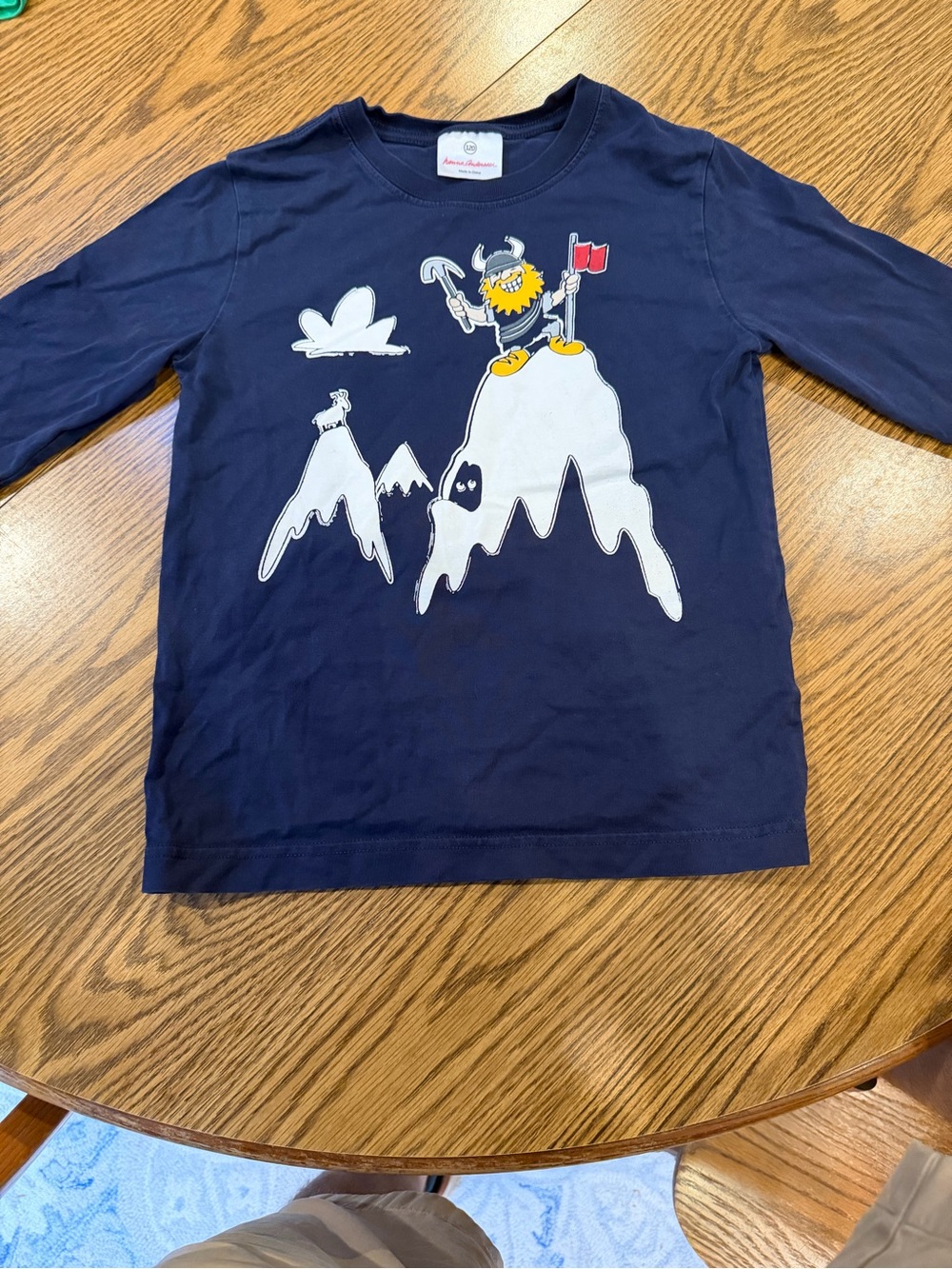 Hanna Andersson Navy Long-Sleeve Tee with Viking Mountain Graphic
